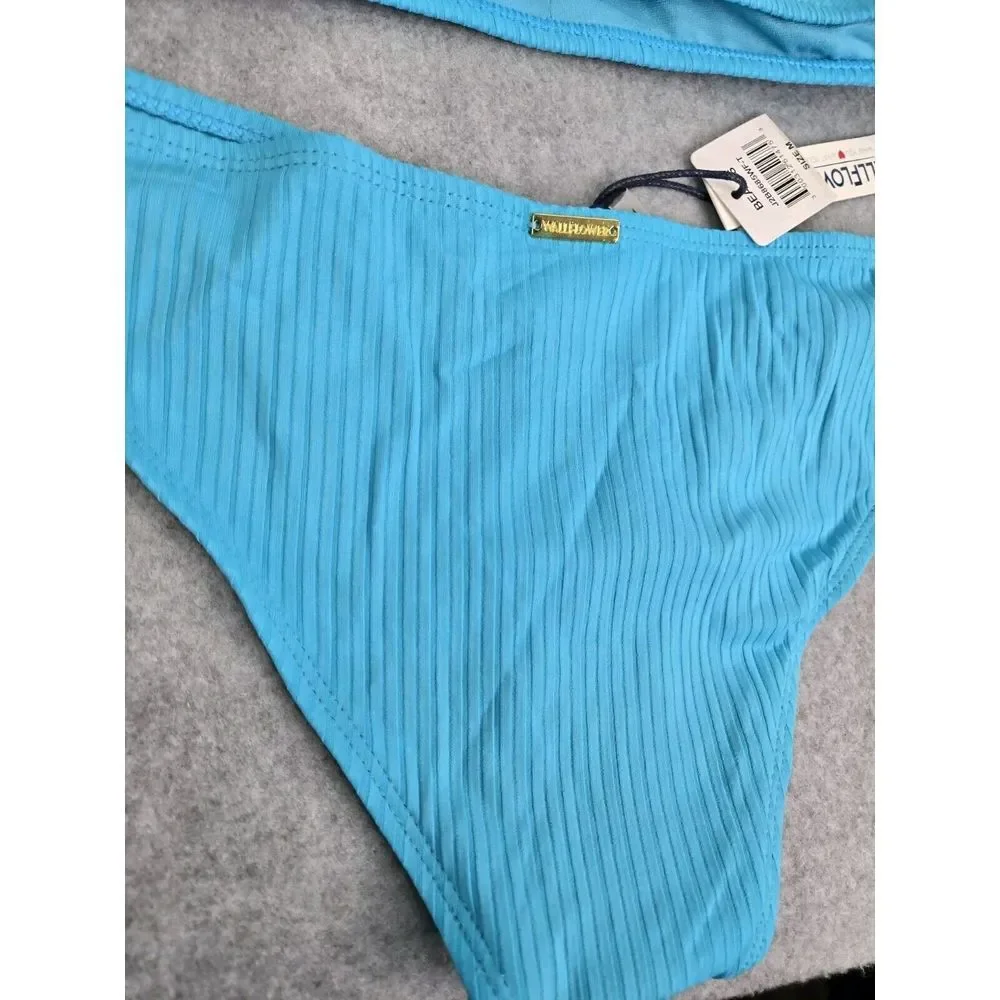 WallFlower Blue Ribbed Bikini Top‎ and Cheeky Bottoms Set UPF 50+, Womens size M - Picture 7 of 8